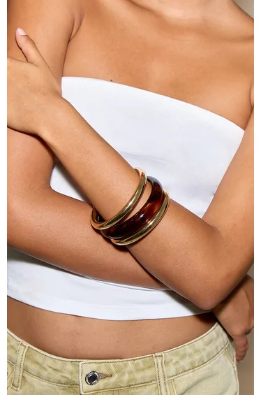 Gold Textured Multi-Pack Chunky Resin Bangles