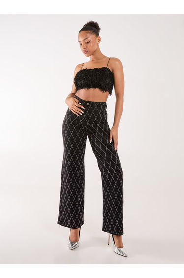 Feather Sequin Crop Top