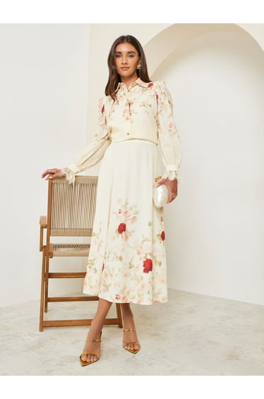 Women Cream Floral Print Long Sleeve Shirt