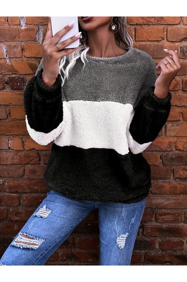 Color Block Round Neck Sweatshirt