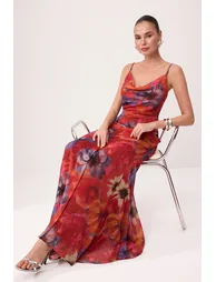 فستان ترينديول شيفون  متعدد الالوان بطبعة أزهار - 1