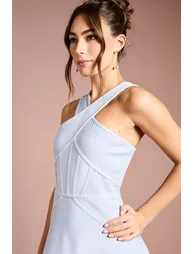 فستان ميدي بنمط شرائح بياقة بتصميم متقاطع - 3