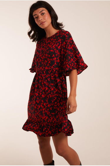 Floral Frill Hem Swing Mini Dress