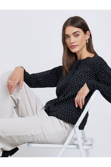 Black Regular Fit Dotted Knit Cardigan
