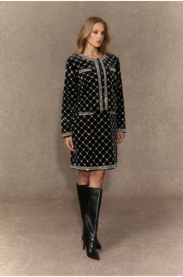 Graceful Finesse Black Beaded Embellished Grid Jacket