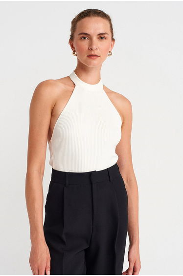 DILVIN Ribbed Halterneck Slim-fit Blouse