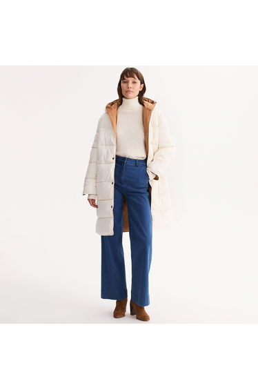 Long Padded Reversible Jacket with Fixed Hood