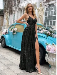 QOQ Black One-Shoulder Beaded Evening Gown - 3