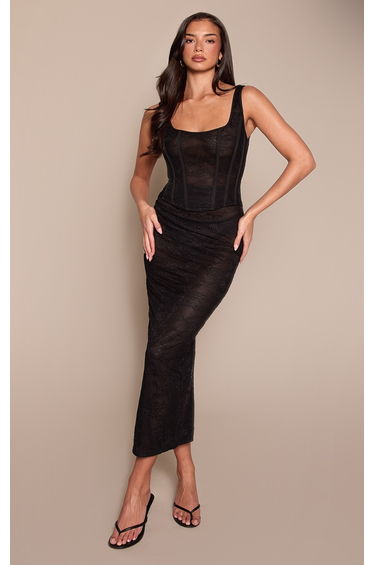 Black Lace Corset Midaxi Dress