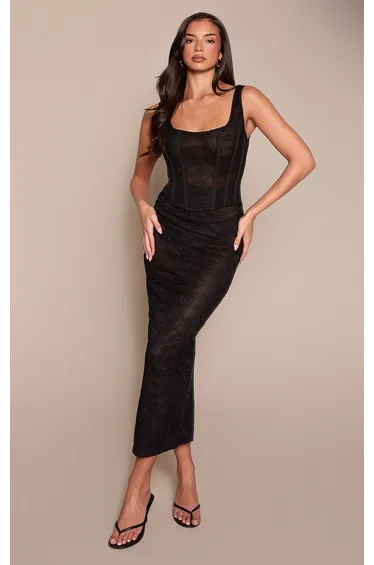 Black Lace Corset Midaxi Dress