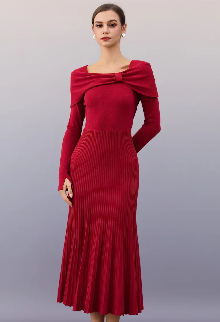 Knot Detail Cape Overlay Knit Dress in Red Chicwish Red : Evening Dresses :  VogaCloset Iraq