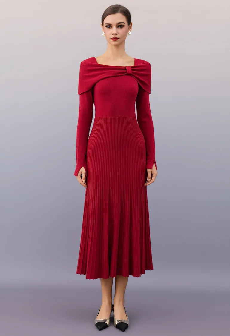 Knot Detail Cape Overlay Knit Dress in Red Chicwish Red : Evening Dresses :  VogaCloset Iraq