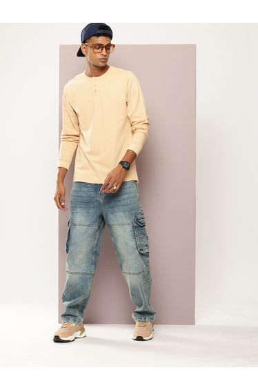 Men Regular Fit Pique Fabric Henley T-Shirt