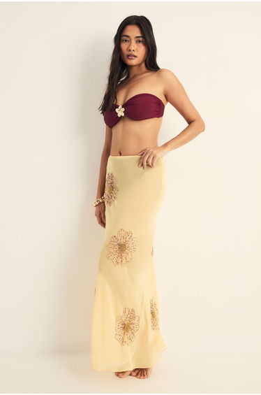 Flower Embellished Maxi Beach Skirt