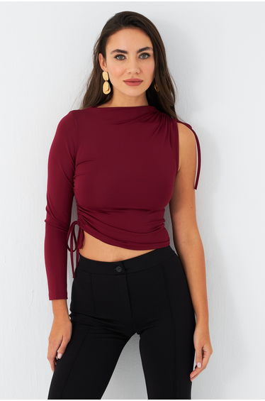Women's Burgundy Shrinkable Single Sleeve Blouse