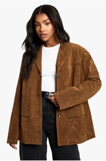 Vintage Look Faux Suede Oversized blazer