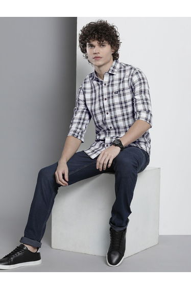 Men White Checked Regular Fit Shirt