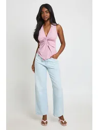 Yoga V Neck Twist Top - pink