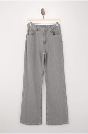 Gray Dumped High Waist Seasonal 100% Cotton Long Length Wi Wide Leg Eans
