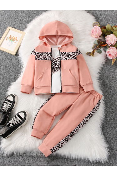 Leopard Print T-Shirt with Sweatshirt and Jogger set