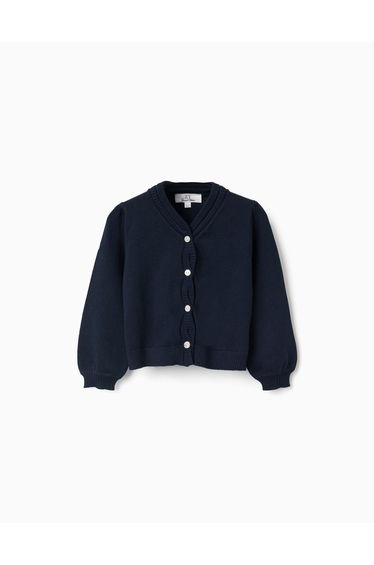 Knitted cardigan with braided details for baby girls, dark blue