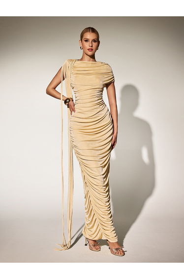 Katinka Draped Maxi Dress In Beige