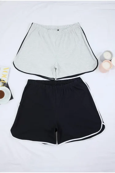 Black-Grey Piped Single Jersey 2-Pack Large Size Pajama Bottoms