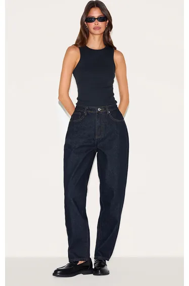 بنطلون جينز بخصر عالي لون كحلي