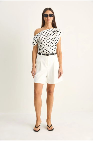 LUCCI Polka Dot Boat Neck Blouse
