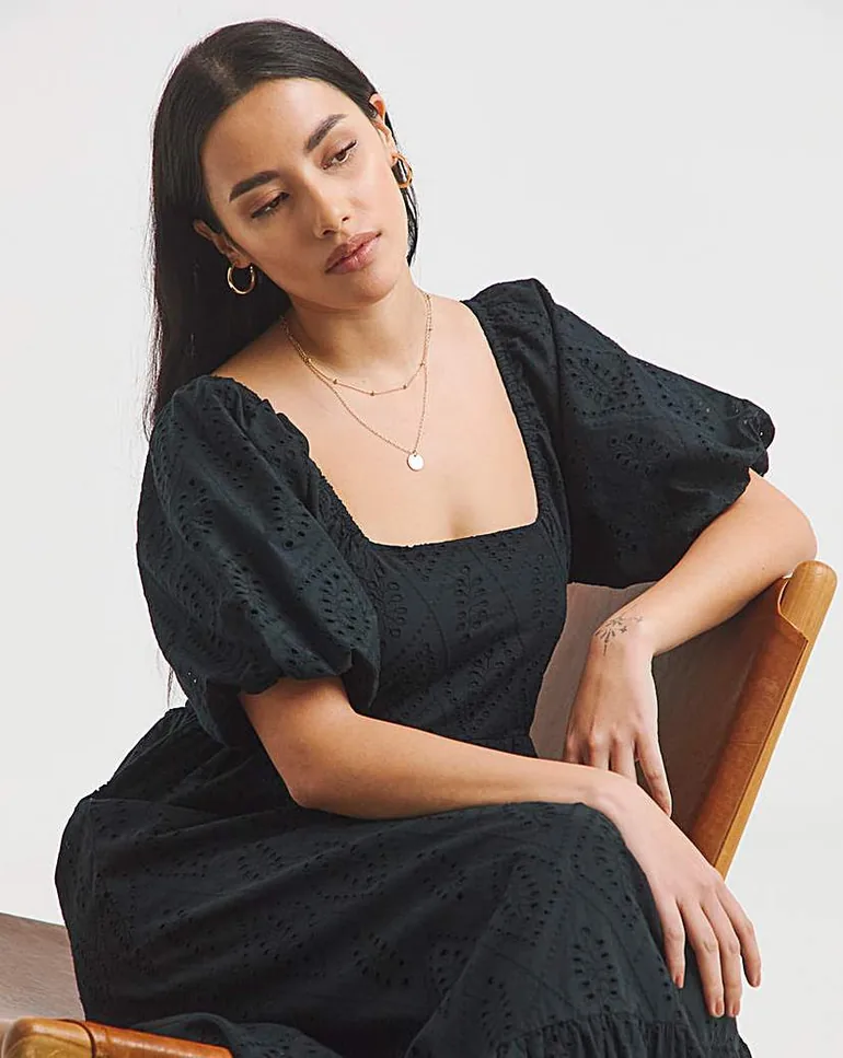 black broderie maxi dress LTS Tall Black Broderie Tiered Cotton Maxi Dress