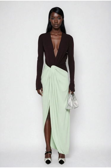 Duje Colorblock Plunge Twist Maxi Dress