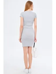 Women's Gray Collar Windowed Short Sleeve Dress - 3