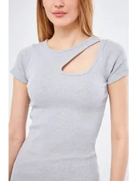 Women's Gray Collar Windowed Short Sleeve Dress - 1