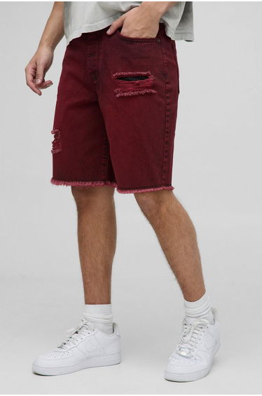 Relaxed Fit Ripped Tinted Denim Shorts