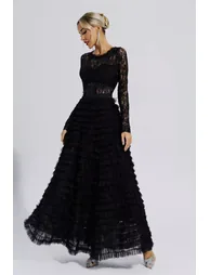 فستان دانتيل أسود بأكمام طويلة - 2