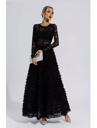 فستان دانتيل أسود بأكمام طويلة - 3