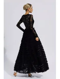 فستان دانتيل أسود بأكمام طويلة - 1