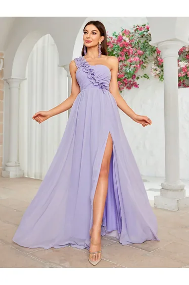 Leely Elegant One Shoulder Sleeveless Evening Gown