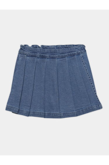 Girls Pleated Denim Skorts