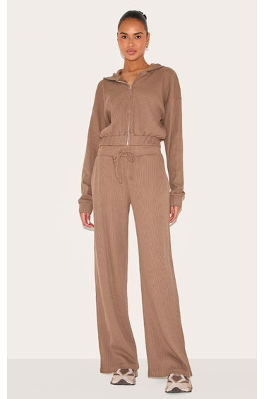 Waffle Zip Up Cropped Hoodie