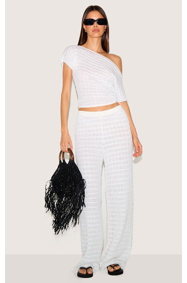 White Textured Knit Trouser