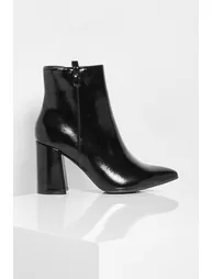 Wide Fit Pointed Block Heel Shoe Boot - black - 1