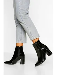 Wide Fit Pointed Block Heel Shoe Boot - black