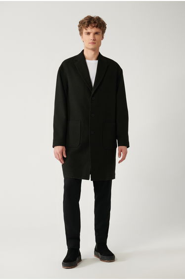 Men's Anthracite Mono Collar Lined Long Stamp Coat