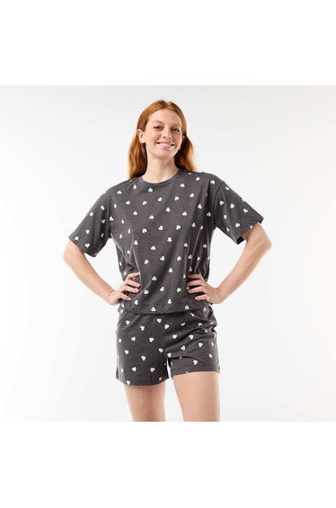 Cotton Jersey Top & Shorts Pyjama Set GREY