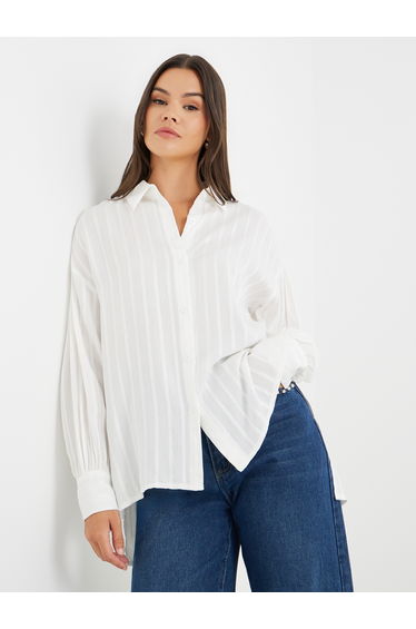 Striped Long Sleeve Spread Collar Shirt