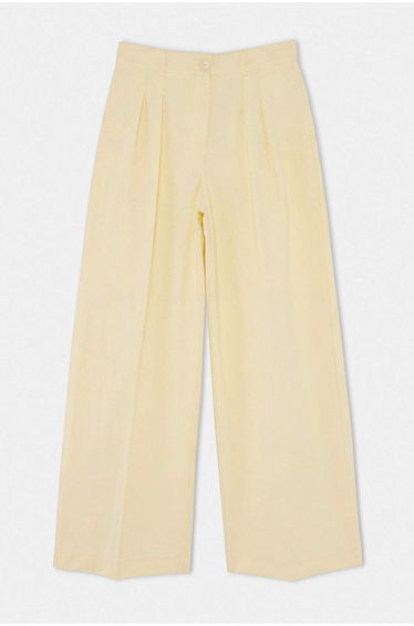 Light Yellow Wardrobe Essentials – Light Khaki Gabardine Crop Wide Leg Pants