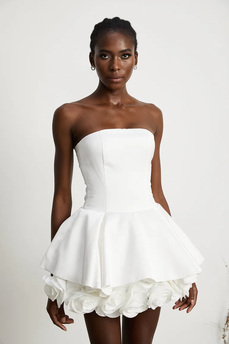 Lucie white petal-layered strapless corset mini dress - 4