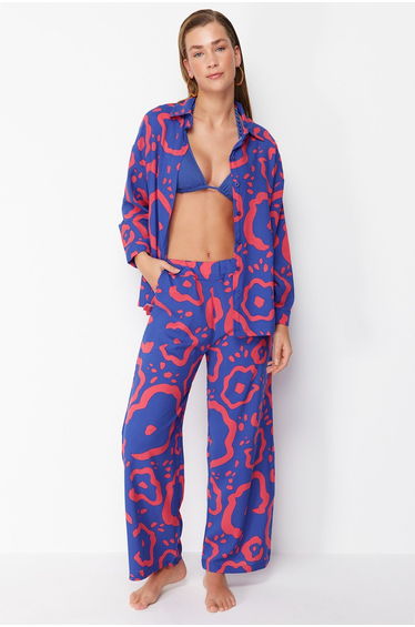 Floral Pattern Woven Shirt-Pants Suit