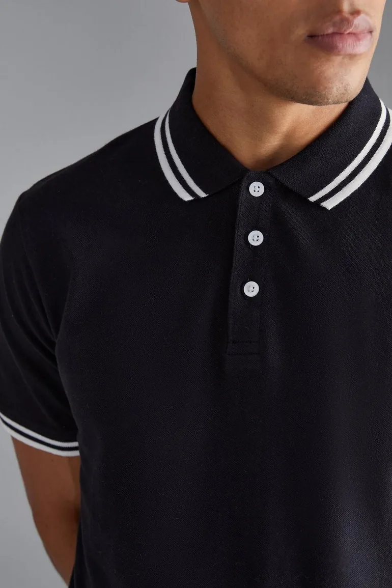 Slim Tipped Pique Polo - black - 2